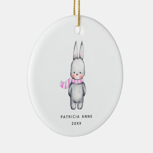 Girl Bunny Personalized Baby 1st Kerstmis Keramisch Ornament (Rechts)
