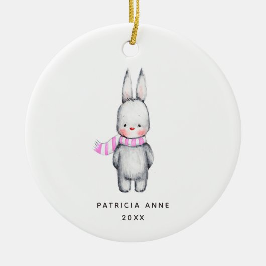 Girl Bunny Personalized Baby 1st Kerstmis Keramisch Ornament (Voorkant)
