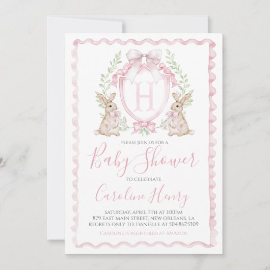 Girl Bunny Rabbit Baby shower Preppy Gingham Pink Kaart (Voorkant)