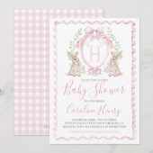 Girl Bunny Rabbit Baby shower Preppy Gingham Pink Kaart (Voorkant / Achterkant)