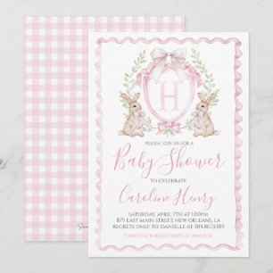 Girl Bunny Rabbit Baby shower Preppy Gingham Pink Kaart
