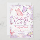 Girl Butterfly Baby shower Invitation Kaart (Voorkant)