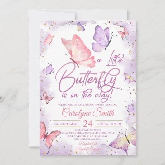 Girl Butterfly Baby shower Invitation Kaart (Voorkant)