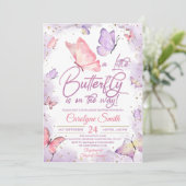 Girl Butterfly Baby shower Invitation Kaart (Staand voorkant)