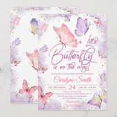 Girl Butterfly Baby shower Invitation Kaart (Voorkant / Achterkant)