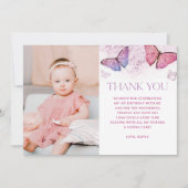 Girl Butterfly Theme 1st Birthday Party Bedankkaart (Voorkant)