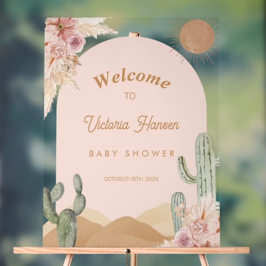Girl Cactus Desert Baby Shower Southwestern Acryl Bord (Neutraal)