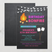 Girl Camp Bonfire Verjaardag Uitnodiging (Voorkant / Achterkant)