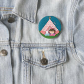 Girl Camping Teepee Tent Bunny Ronde Button 5,7 Cm (In situ)