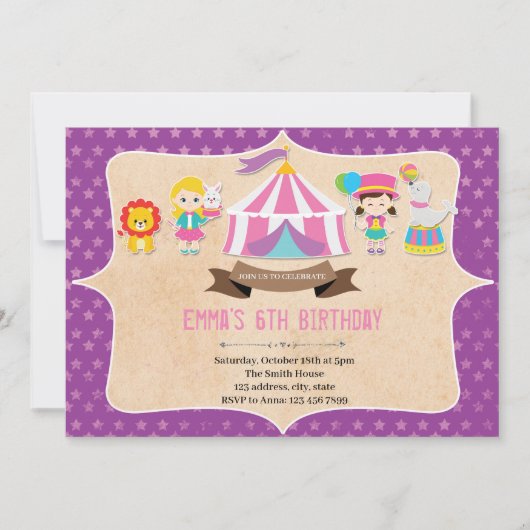 Girl Carnival Birthday Party Invitation Kaart (Voorkant)