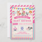 Girl Carnival Circus Animals Baby shower Invite Kaart (Voorkant)