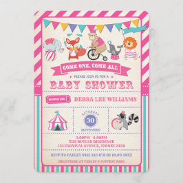 Girl Carnival Circus Animals Baby shower Invite Kaart