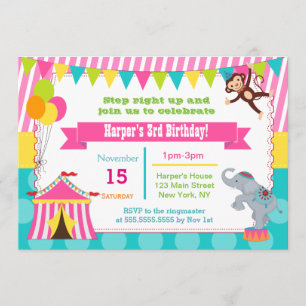 Girl Carnival Circus Birthday Party Kaart