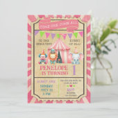 Girl carnival / circus ticket pink birthday invite kaart (Staand voorkant)