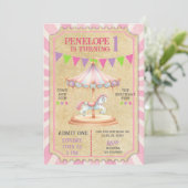 Girl carnival merry go round birthday invite. kaart (Staand voorkant)