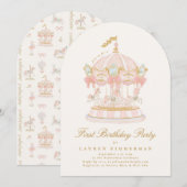 Girl Carousel Fairytale Cream Arch Birthday Party Kaart (Voorkant / Achterkant)
