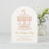 Girl Carousel Fairytale Cream Arch Birthday Party Kaart (Staand voorkant)