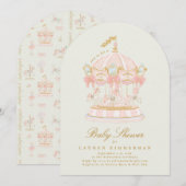 Girl Carousel Fairytale Sage Arch Baby Shower Kaart (Voorkant / Achterkant)