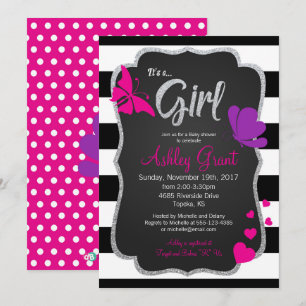 Girl Chalkboard Butterfly Baby shower Invitation Kaart