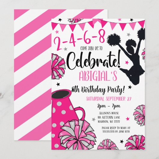 Girl Cheerleader Invite Kaart (Voorkant / Achterkant)