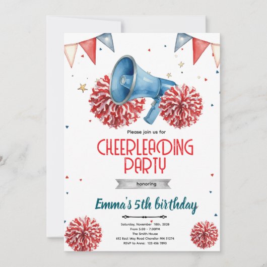 Girl Cheerleader party Invitation  Kaart (Voorkant)