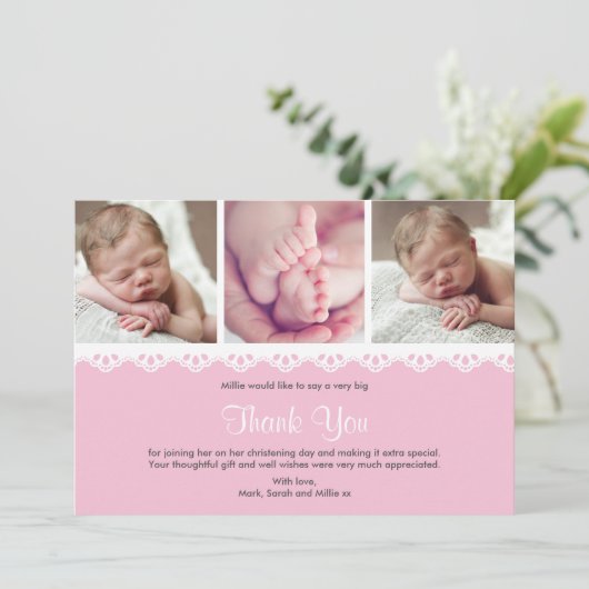 Girl Christening/Baptism Hartelijk dank Bedankkaart (Staand voorkant)