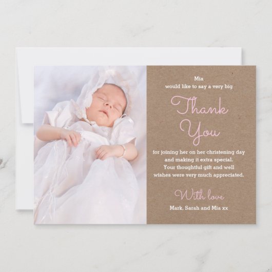 Girl Christening/Baptism Hartelijk dank Bedankkaart (Voorkant)