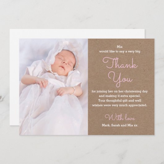Girl Christening/Baptism Hartelijk dank Bedankkaart (Voorkant / Achterkant)