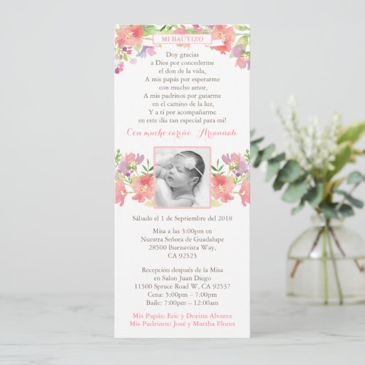 Girl Christening cards Spaans; Bautismo Español Kaart (Staand voorkant)