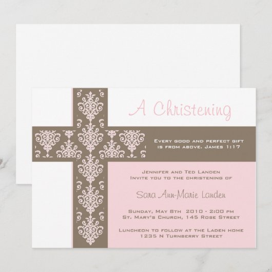 Girl Christening Invitation Kaart (Voorkant / Achterkant)