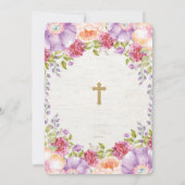 Girl Christening Invitation Paarse Flower Baptisme Kaart (Achterkant)