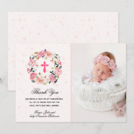 Girl Christening Waterverf Pink Floral Bedankkaart