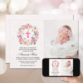Girl Christening Waterverf Pink Floral Kaart