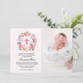 Girl Christening Waterverf Pink Floral Kaart (Staand voorkant)
