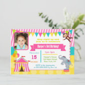 Girl Circus Carnival Foto Birthday Invitations Kaart (Staand voorkant)