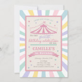 Girl Circus Theme Birthday Party Invitation Kaart (Voorkant)