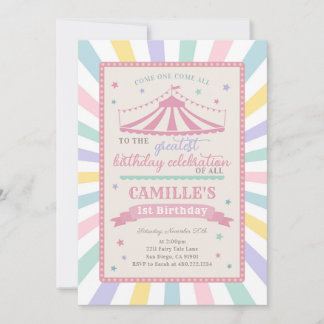 Girl Circus Theme Birthday Party Invitation Kaart