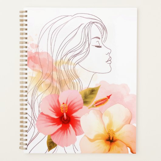 Girl close her eyes whithe flower-watercolor planner (Voorkant)