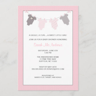 Girl Clotheline Baby shower nodigt roze grijs uit Kaart