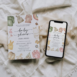 Girl Clothes Baby shower Invitation Kaart