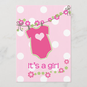 Girl Clothesline Sprinkle Invitation Kaart