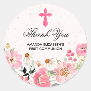 Girl Commune Waterverf Pink Floral Favors Ronde Sticker