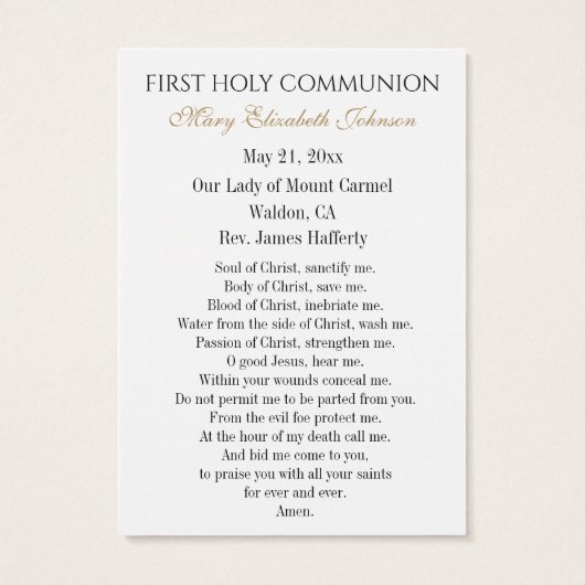 GIrl Communie Katholieke Herdenking Heilige Kaart (Achterkant)