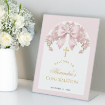Girl Confirmation Welcome Pink Bow Floral Arch 