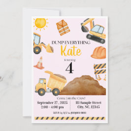 Girl Construction Birthday Invitation Kaart