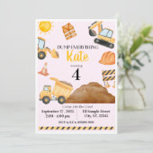 Girl Construction Birthday Invitation Kaart (Staand voorkant)