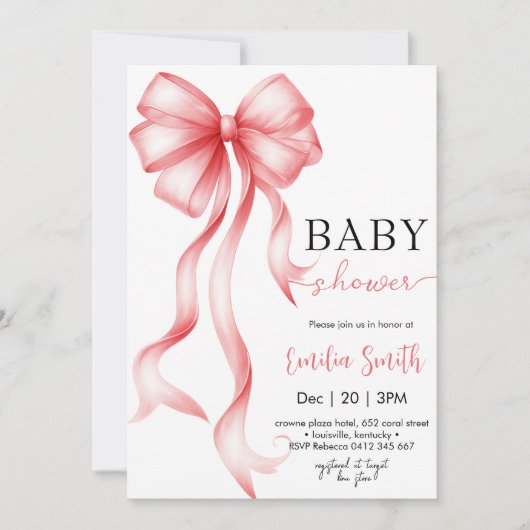 Girl Coquette Bow Baby shower Kaart (Voorkant)