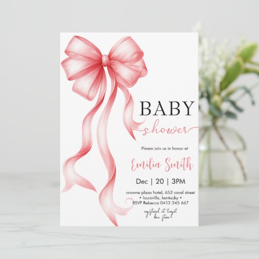 Girl Coquette Bow Baby shower Kaart (Staand voorkant)