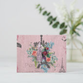 Girl Corloful Red Roses Paris Eiffeltoren Briefkaart (Staand voorkant)