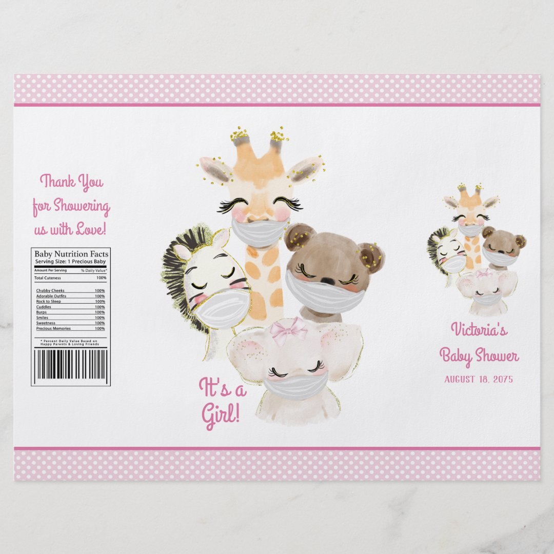 Girl Covid Animals Baby shower Chip Bag Wrappers Flyer Zazzle.nl